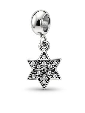 Star of David Charm Silver Rhinestone Pendant Pandora Compatible